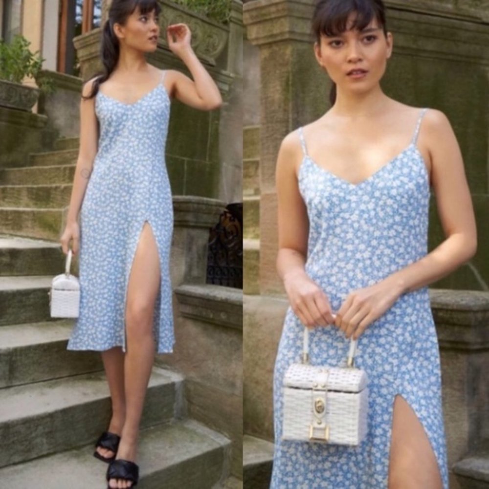Reformation Blue Crimini Floral Midi Dress
